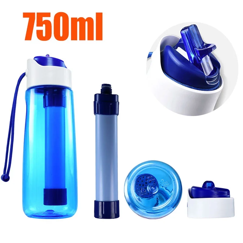750mlOutdoorWaterFilterDrinkingSystemBottleSurvivalCamping