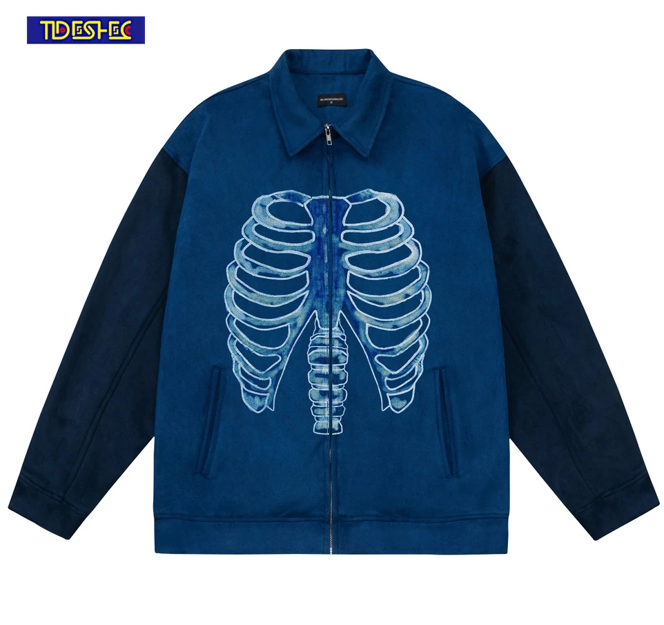 

Women 2023 Autumn Winter Gothic Zip Up Oversized Jacket Coats Y2K Skeleton Graphic Print Jacket Retro Harajuku Streetwear Coat