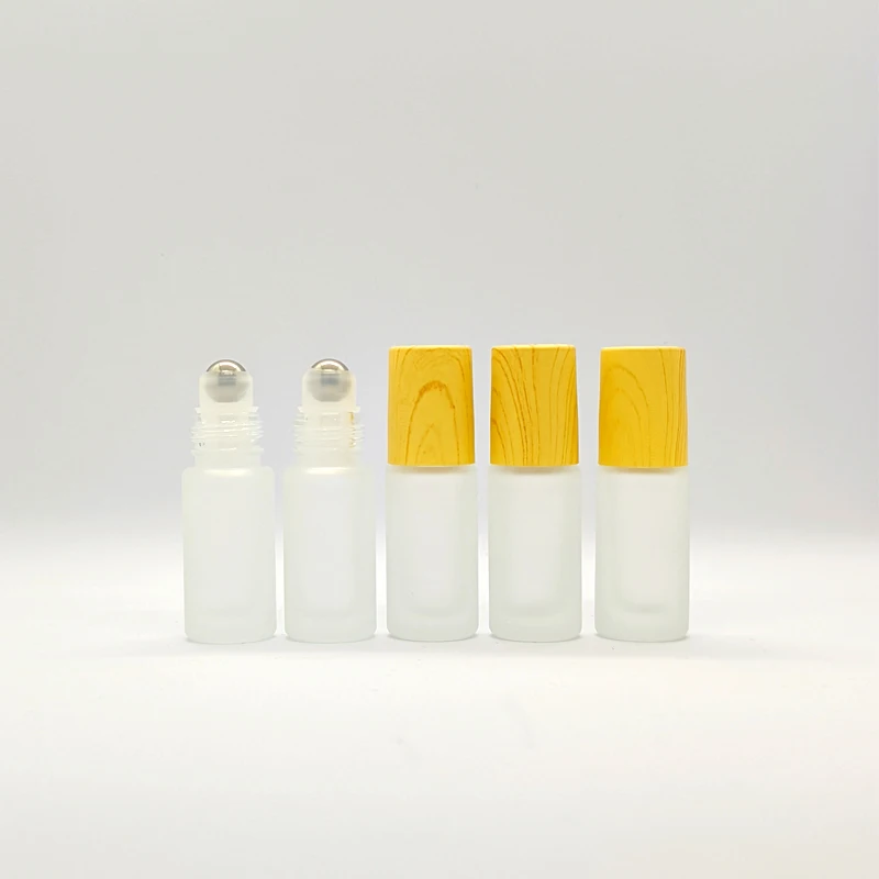 15pcs/pack 5ml Roll On Essential Oil Bottles Portable Empty Cosmetic Thick Frosted Glass Refillable Perfume Roller Bottles