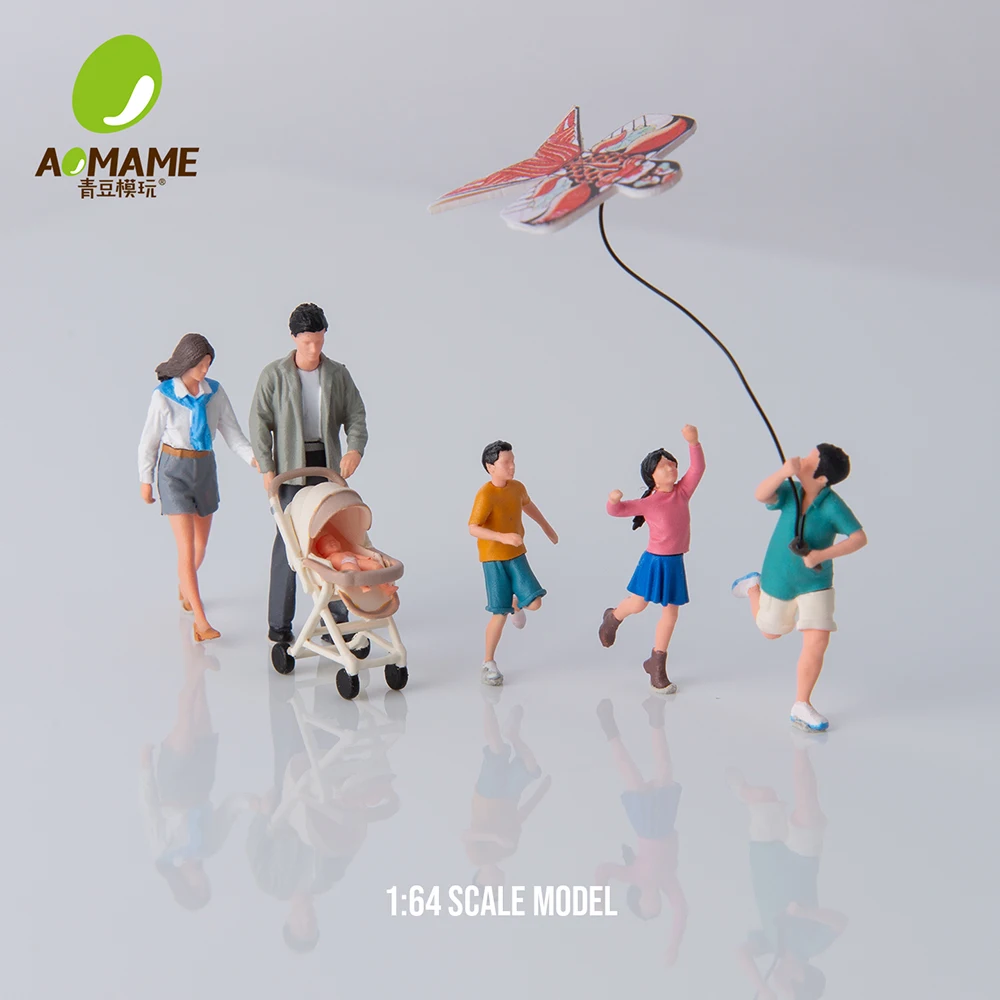 키카모드 1:64 가족 나들이 패키지: 걷기, 연 날리기, 3D 프린팅 레진 소재 미니어처 장면 피규어