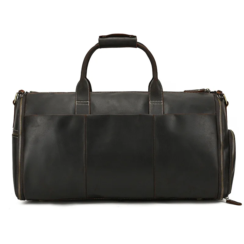Men's Leather Travel Bag with Foldable Suit Compartment