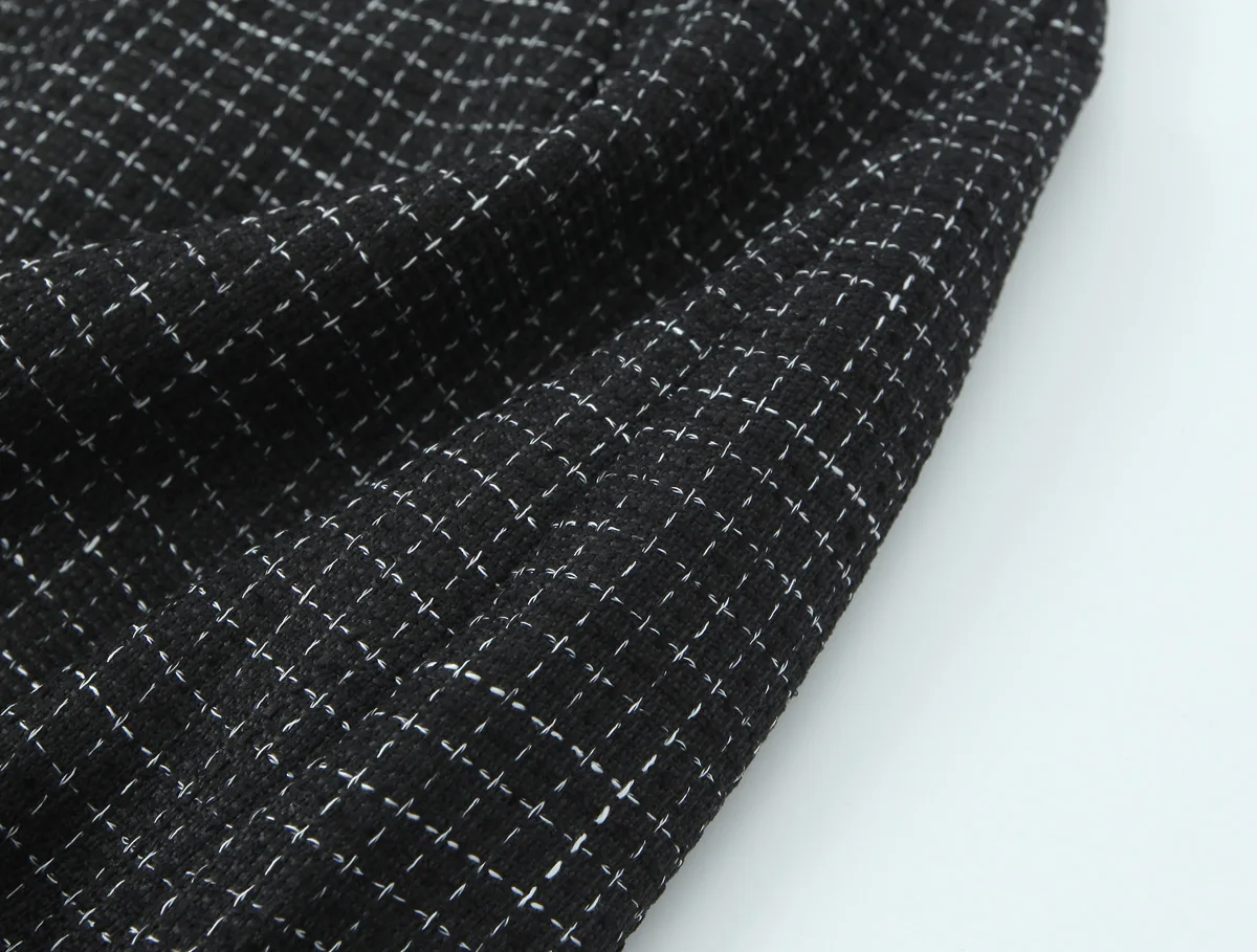 French Style Retro V collar Plaid Woven Tweed Blazer + High Waist Mini Short Skirts Suits 2 pieces 1 Set Black White