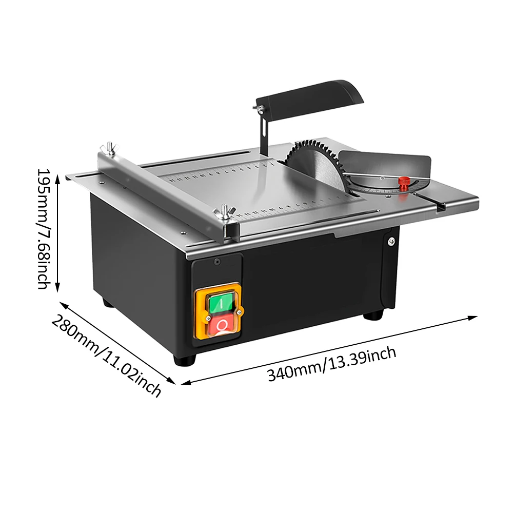 Woodworking Table Saw Mini 2500W 340*280mm Woodworking Tools Stainless Steel Top with Angle Ruler and Adjustable Backing
