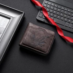 Sleek Men's Eagle Embossed Faux Leather Wallet | Multi - Card Slots | Trendy Design (Coffee)