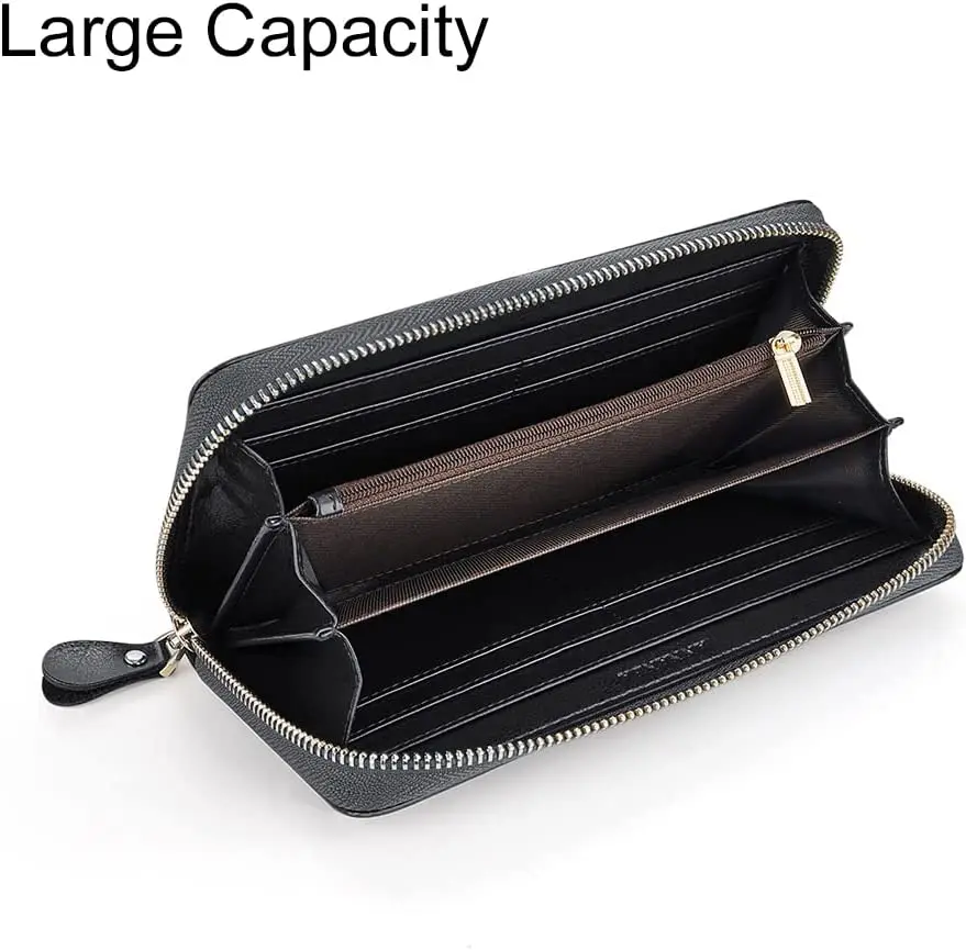 VANNANBA Womens Large Capacity Wallets Zip Around Wristlet Wallets for Women,Genuine Leather RFID Credit Card Holder