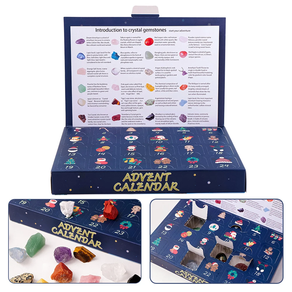 Crystals-Gemstone Advents Calendar 24pcs Colorful Collectible Crystals Rock Present Box for Children Adult
