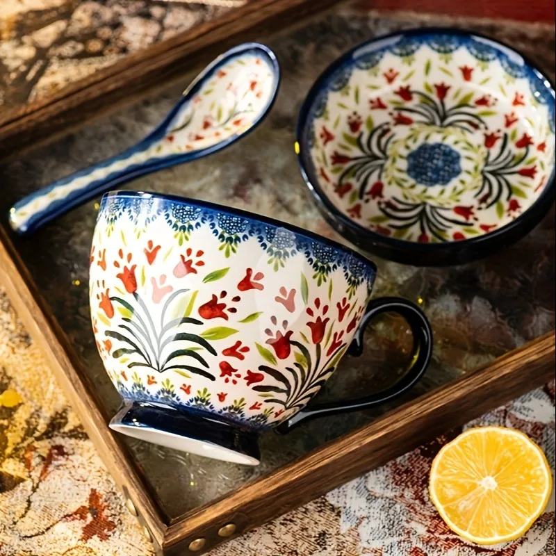 طقم أكواب فخار تلميع مكون من 3 قطع مع أغطية، فناجي...