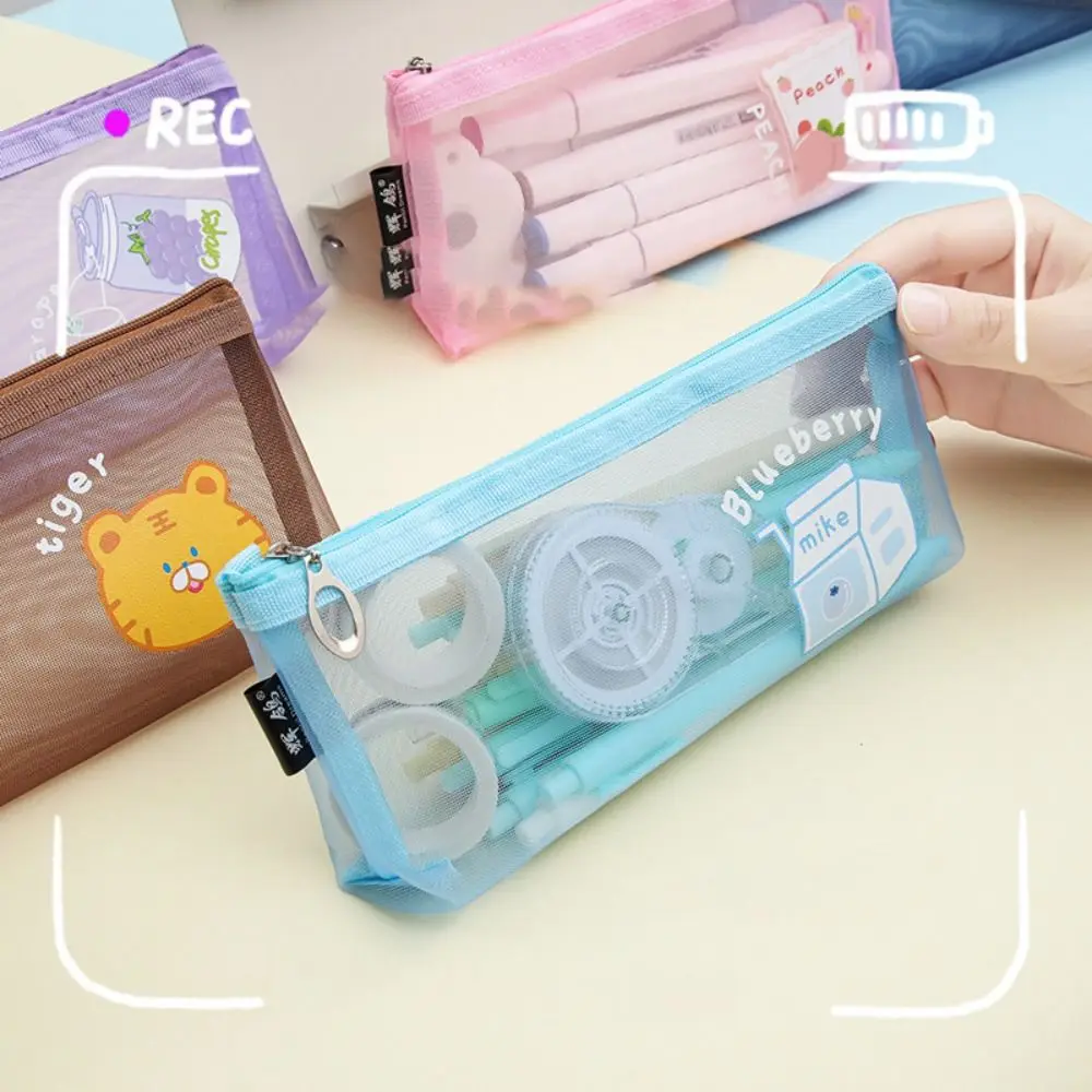 

Мультяшный Сетчатый Карандаш, портативная креативная прозрачная сумка для ручек, нейлоновая сетчатая милая сумка для хранения косметики, офисные принадлежности