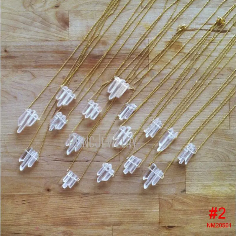 Interchangeable Rough Mineral Strawberry Quartzs Spike Pendant Clear Crystal Point Layering Talisman Necklace Women Boho Jewelry