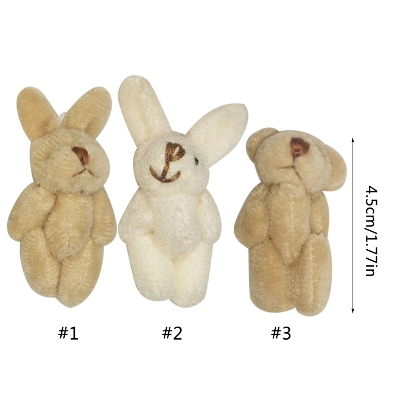 Mini Plush Animal Tiny Joint Bunny/Bear 1.8 Inch Small Soft Stuffed Toy for Easter Birthday Cake Wedding Decorations 6