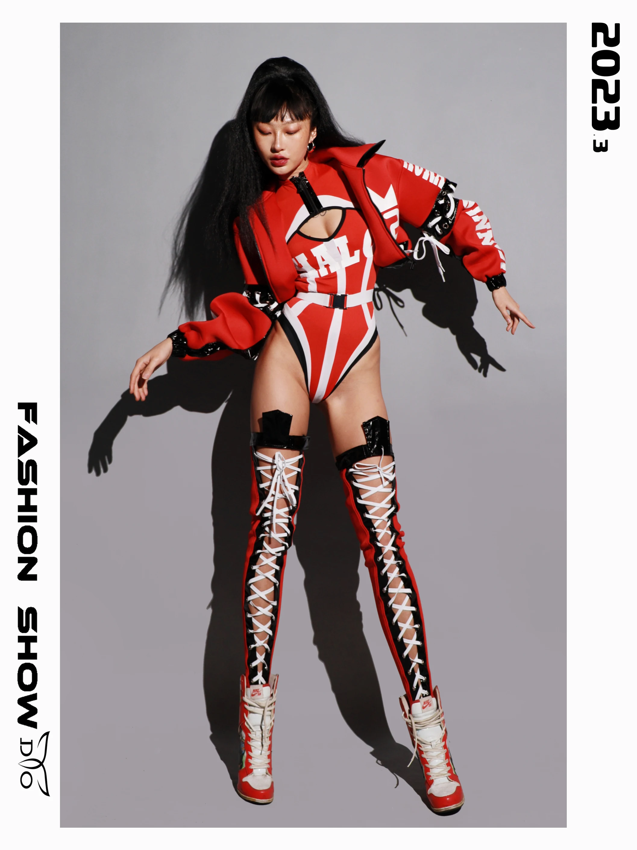 

Nightclub Bar Gogo Dancer Outfit Red Jacket Bodysuit Drag Queen Costume Adult Jazz Dancing Clothes Party Rave Clothing
