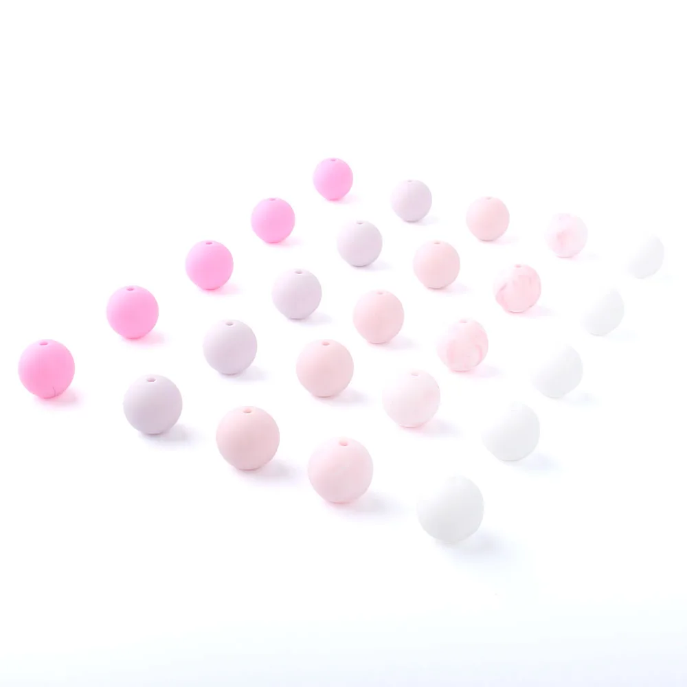 15mm 50pcs 실리콘 비즈 식품 등급 실리콘 Teether 라운드 비즈  씹을 수 있는 젖니 비즈 DIY 선물용 젖꼭지 체인