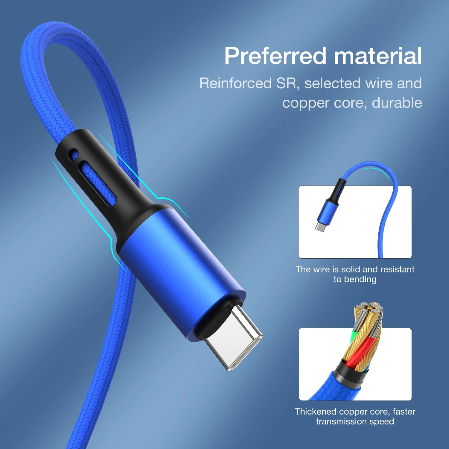 Nylon Braided Fast Charging USB A to Type C Data Sync Cable