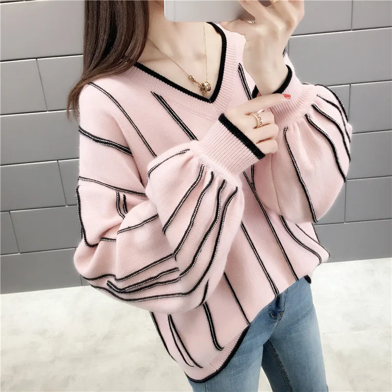 Long Sleeve Sweater Ladies Casual Loose   Tops Regular Size Autumn Winter Clothes one pullover sweater Sweaters
