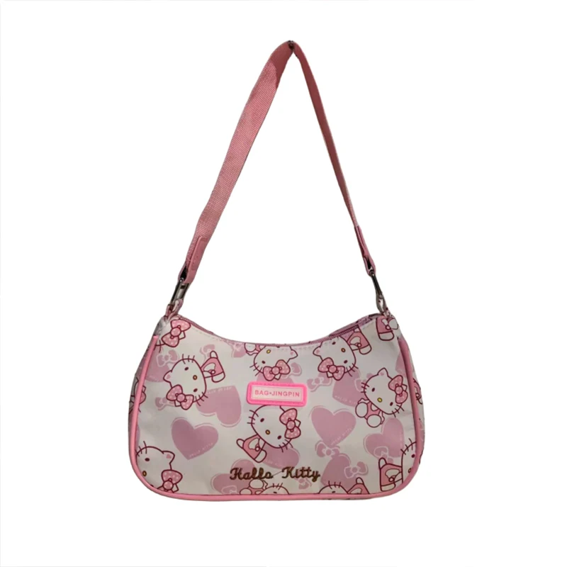 

MINISO Pink Hello Kitty Oxford Cloth Shoulder Bag for Women Cute Fashion Trend Underarm Bag Designer Luxury Brand Handbags