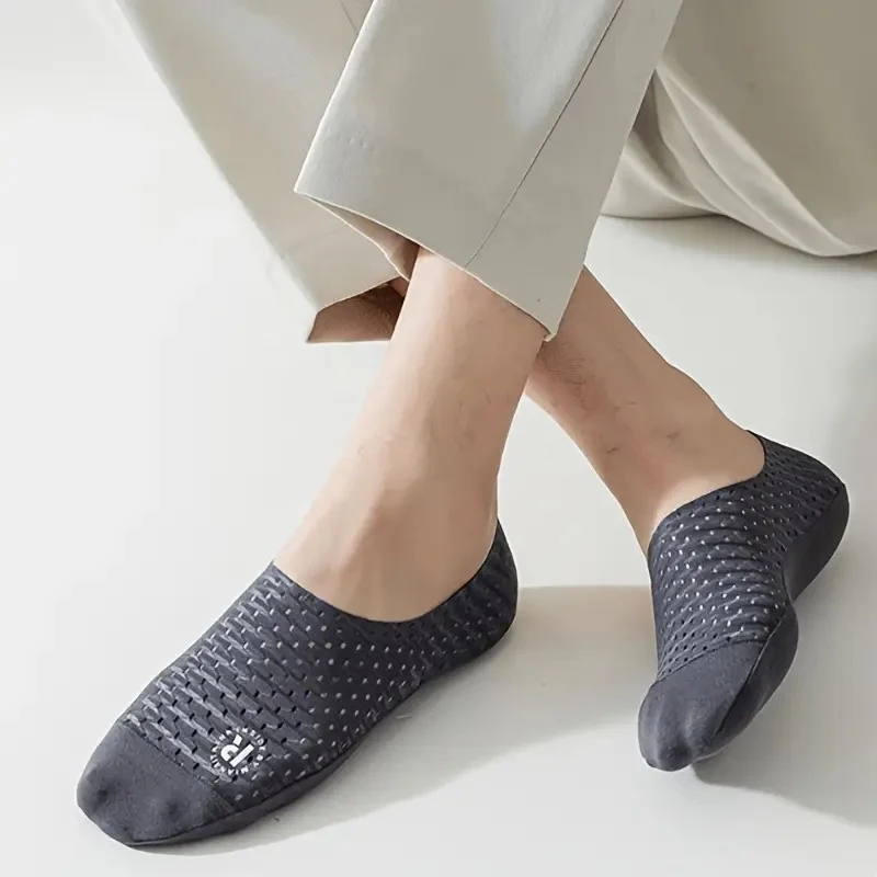 3 Pairs Men's Boat Socks Summer Ultra-thin Breathable Casual Slippers Silicone Non-slip Comfortable
