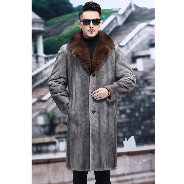 Men's Custom Made Grey Cashmere Trench with Grey Fox Fur Collar L