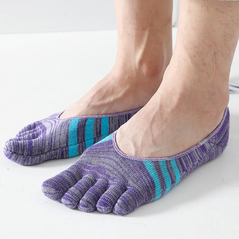 5 Paar unsichtbare Zehensocken für den Sommer, Baumwolle, bunte Streifen, dünn, weich, flacher Mund, atmungsaktiv, Deodorant, 5-Finger-Socken – Detail 3