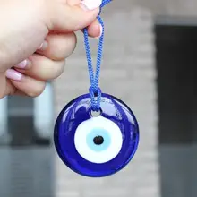1PC Blue Lampwork Glass Turkish Evil Eye Charm Pendant Car Home Amulet Kabbalah