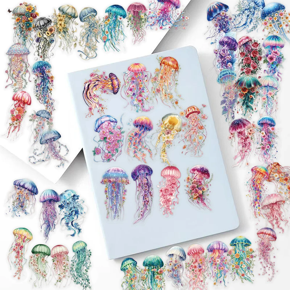 50Pcs 노트북 스크랩북 수하물 기타 헬멧에 대 한 귀여운 수채화 해파리 스티커 데칼 DIY 미적 스티커