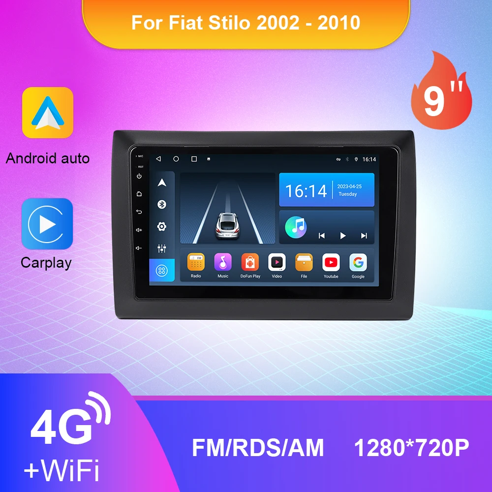 

9'' 2Din For Fiat Stilo 2002-2010 Carplay Android Auto Android 10 Car Multimedia Player DSP RDS WIFI 4G Autoradio Car Radio