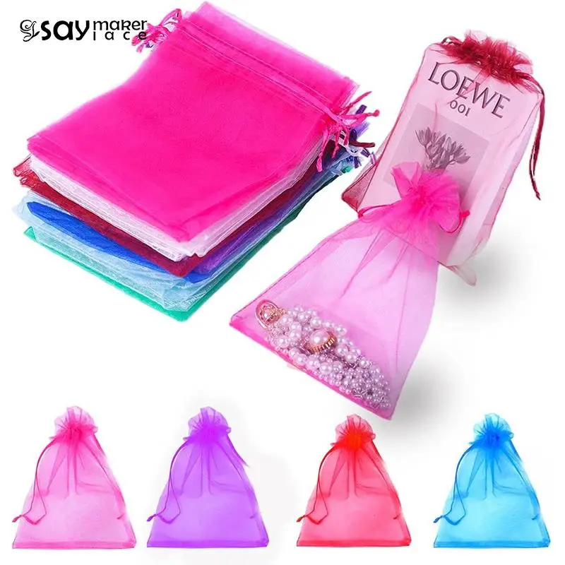 

100pcs Colorful Organza Drawstring Bag Wedding Gift Storage Drawstring Pouches Jewelry Packaging Bags 10x12cm/10x15cm/13x18cm