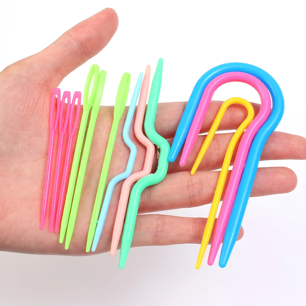 3/4/6Pcs Plastic Knitting Sewing Needles Curved Crochet U-shaped Large Eye  Needle for Manual Scarf Sweater Twist Weaving Tools