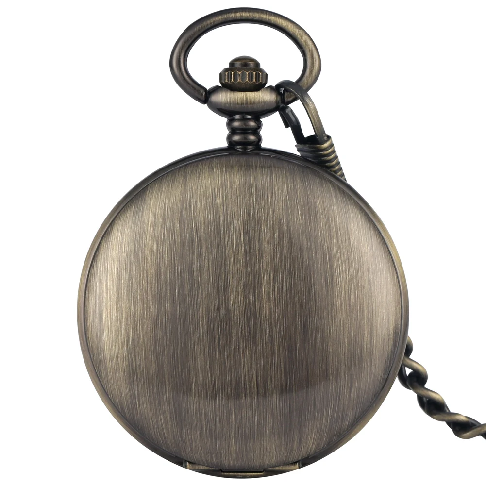 Bronze Automatic Mechanical Pocket Watch with Luminous Green Roman Numerals Dial 30cm Fob Chain Retro Pocket Timepiece Gift