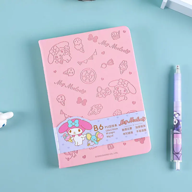 Sanrio uroczy Notebook z wytłoczonym notebookiem B6 Notebook kreskówka dla podstawowej uczniowie Kawaii artykuły biurowe