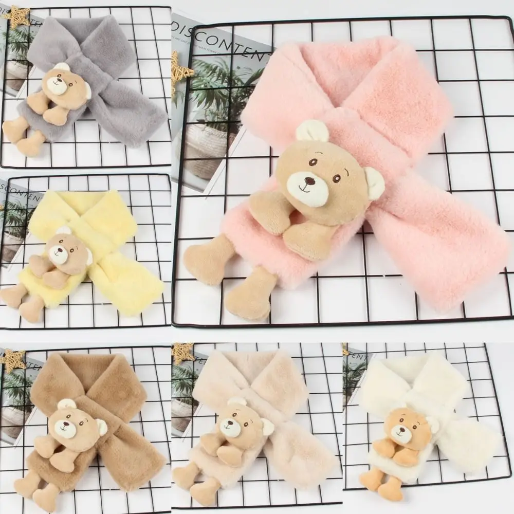 New Cartoon Bear Winter Scarfs Warm Neck Protection Plush Neckscarf Cute Neck Accessories Children's Scarf for Boys Girls