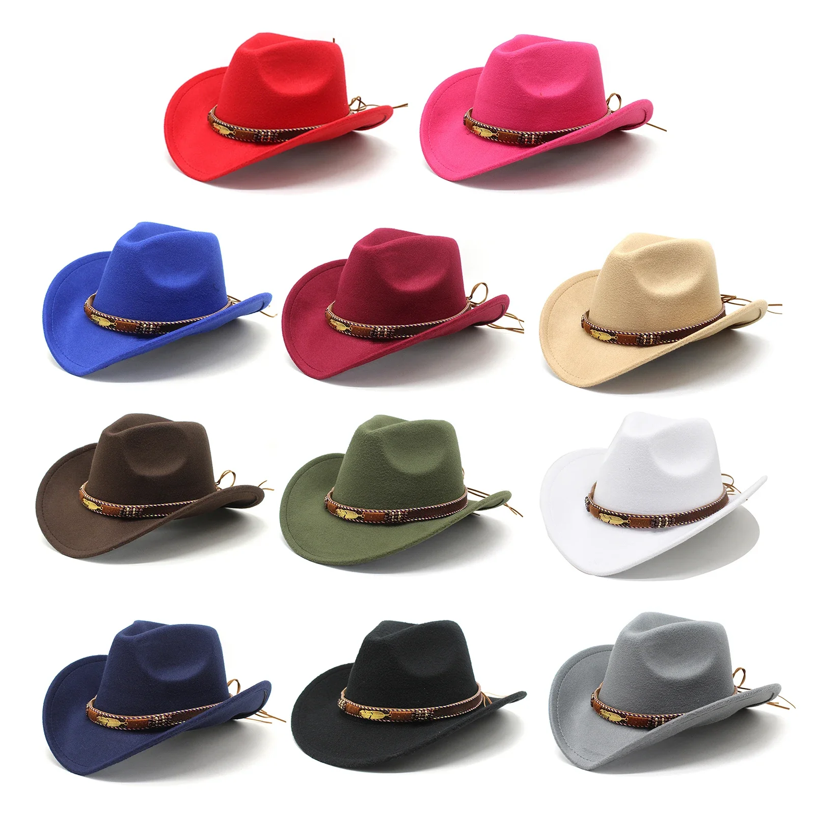 Combhasaki Unisex Wide Brim Floppy Hat Western Hat Wool Felt Bowler Cap Classic Vintage Bowler for Adults cowboy hats,cowgirl hats