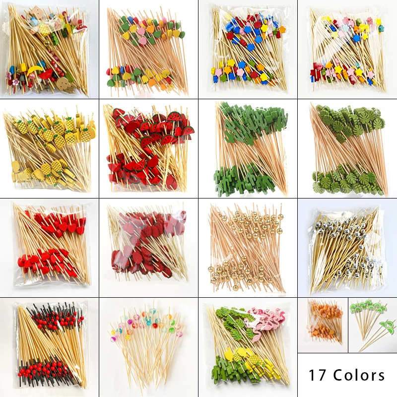

100pcs Disposable Bamboo Skewers Food Picks Summer Fruit Creative Buffet Fork Party Decor Cake Dessert Salad Food Sticks Skewer