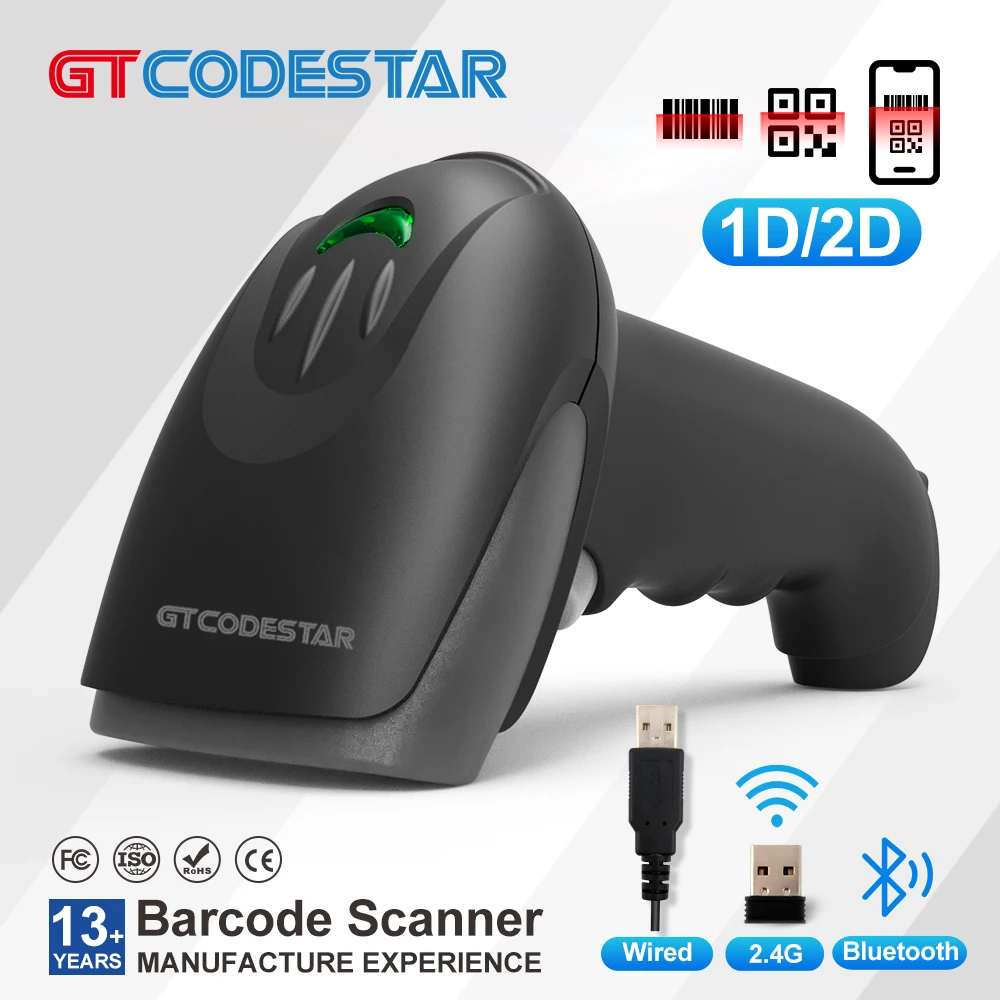 GTCODESTAR Handheld Wireless Bluetooth 2D Bar Code Reader Wired Qr Barcode Scanner Support Mobile Phone barcode scanner
