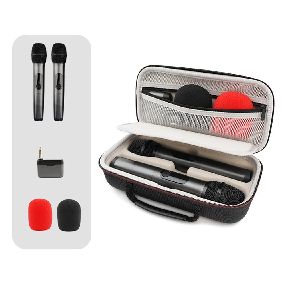 Wireless Microphone Case W/ Zipper Handheld Dual Mic Travel Bag Handheld Dual Mic Carrying Case for 2 Wireless Microphones