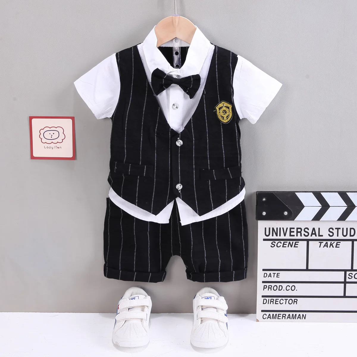 IENENS Baby Clothing Sets Boys Formal Dress Summer Shirt + Shorts Suits Kids Short Sleeve Outfits Toddler Birthday Party Clothes 1