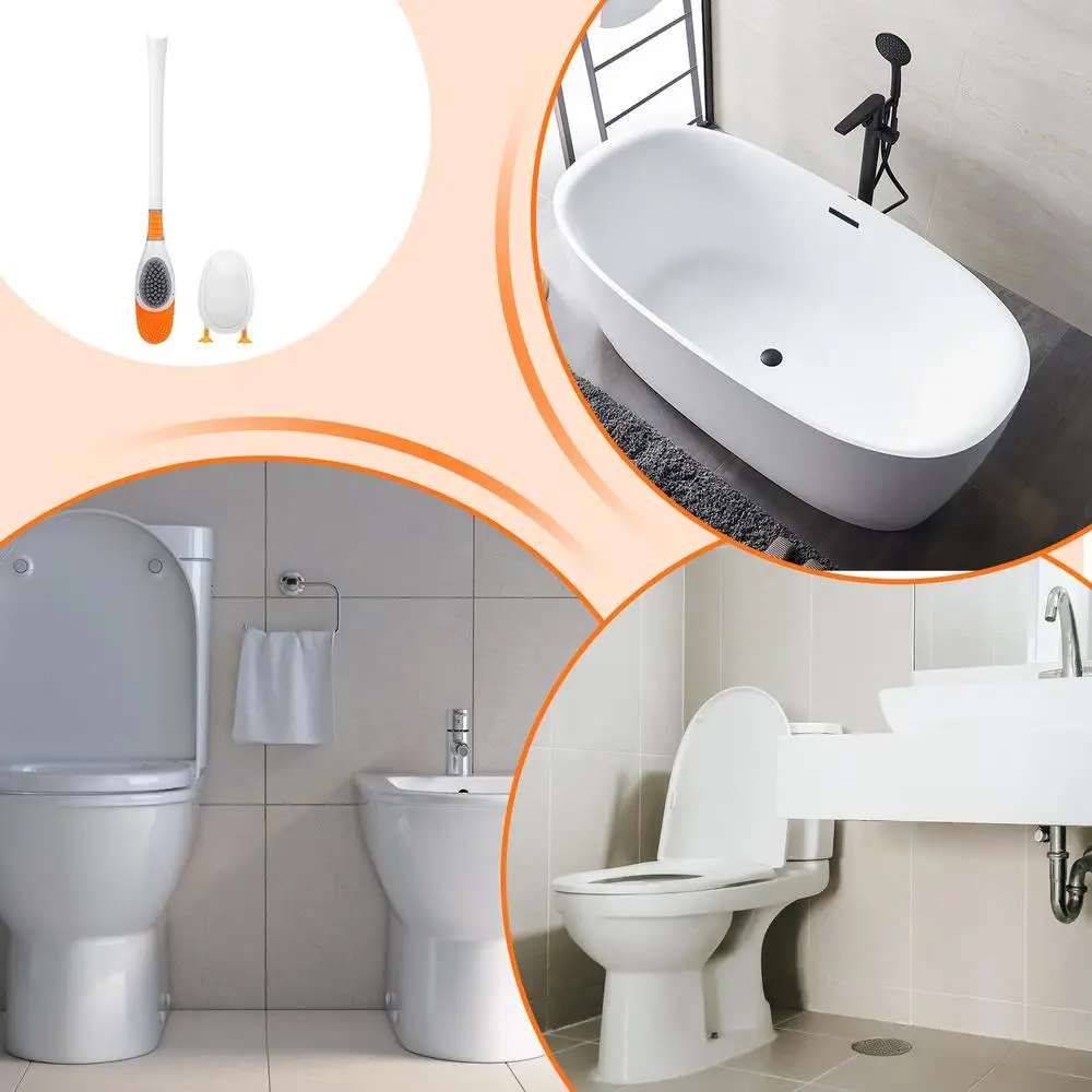 Description Picture 5 of itemUpgrade Silicone Diving Duck Toilet Brush Flat Head Soft Bristles Brush with Holder Flexible No Dead Wc Cleaner Brush Bathroom