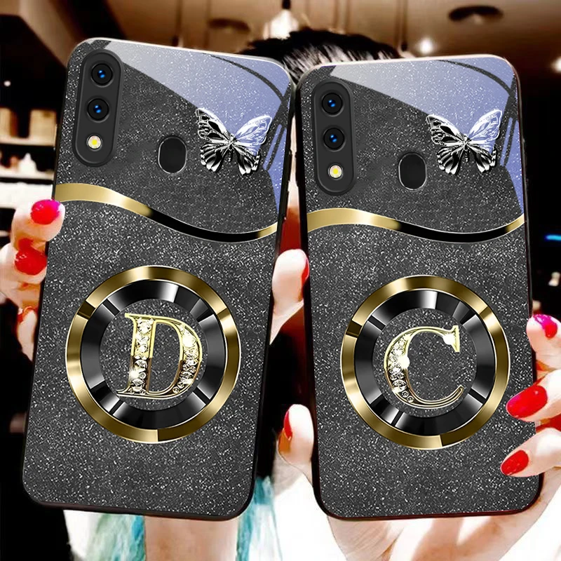Gold Letter A Badge Glass Phone Case