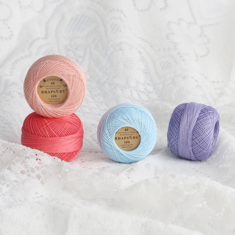Rhapsody Premium Size 80 Cotton Crochet Thread 100% Egyptian Mercerized Singed 13 Colors 10G Tatting Needlepoint Bobbin Lace 6