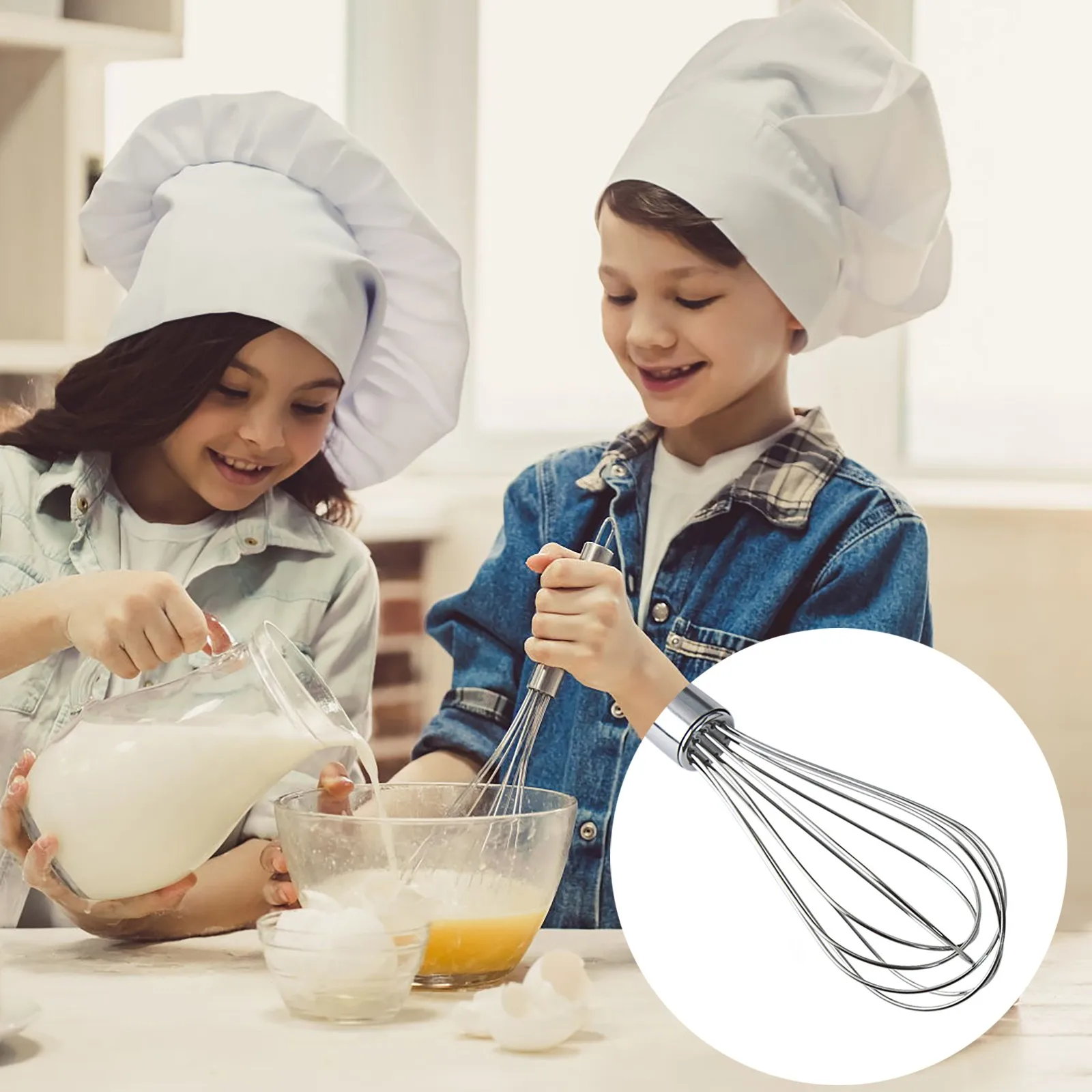2PC Handle Whisk Stainless Steel Kitchen Mixer Wire Whisk Tool