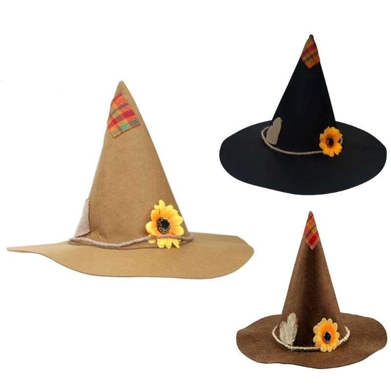 1 Stück Vogelscheuchenhut Deluxe Sonnenblumen Filz Zauberer Hexenhut Cosplay Zubehör für Halloween Kostümparty – Detail 2