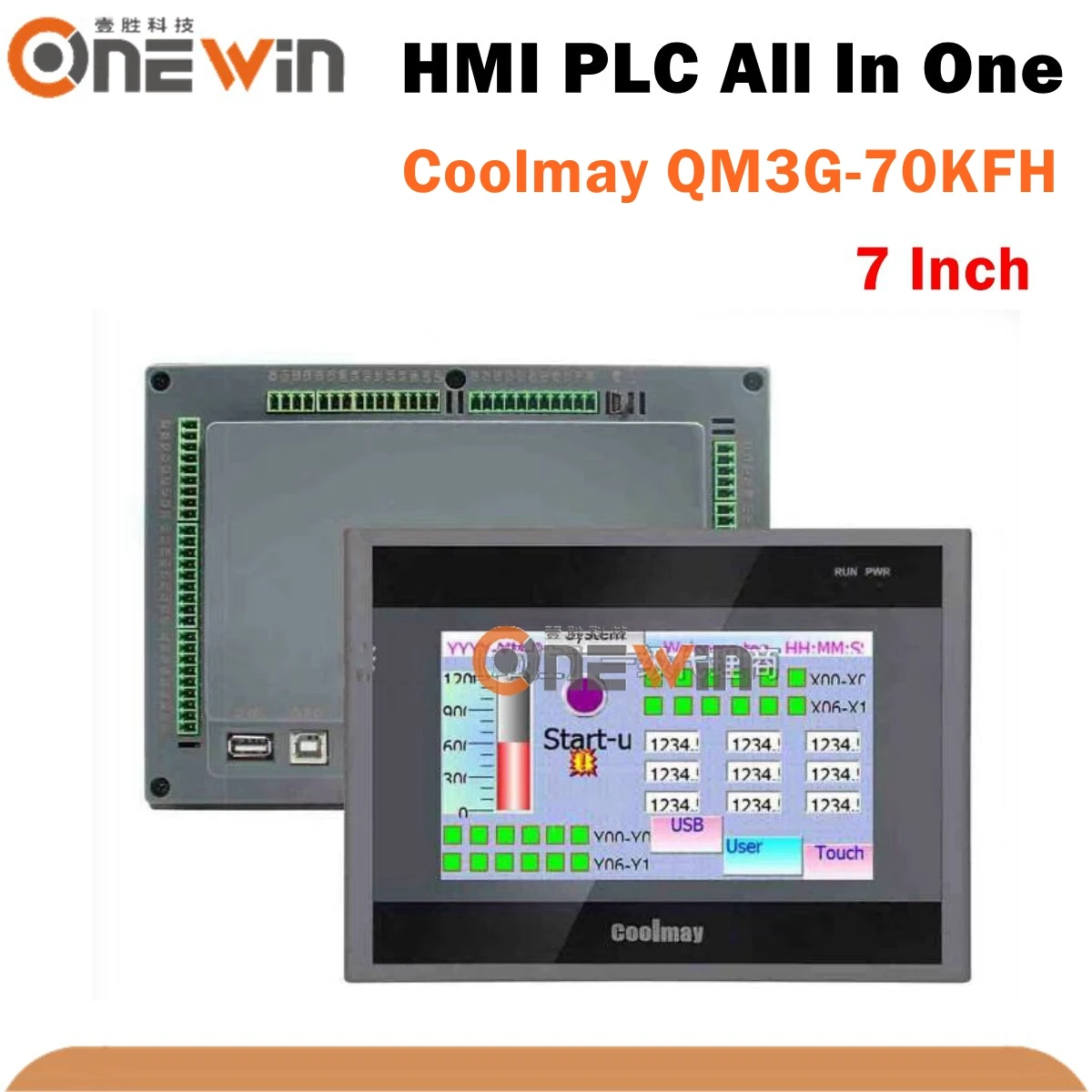 

Coolmay 7 Inch HMI PLC All In One QM3G-70KFH Touch Screen With Programmable Logic Controller Integrated