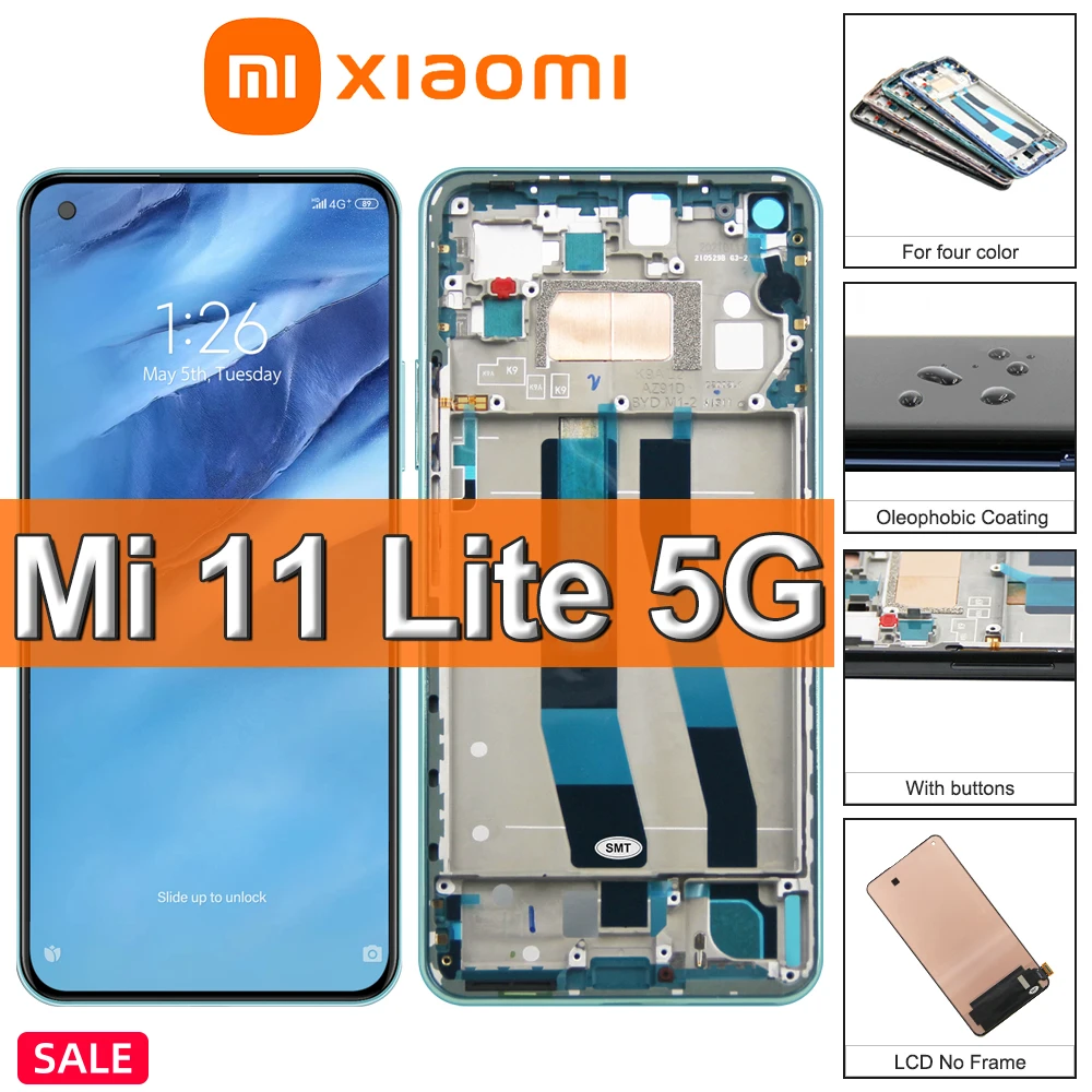 

6.55" Original Xiaomi Mi 11 Lite 5G LCD Display Touch Screen, For Xiaomi11 Lite M2101K9AG Mi11Lite 5G Display Replace With Frame