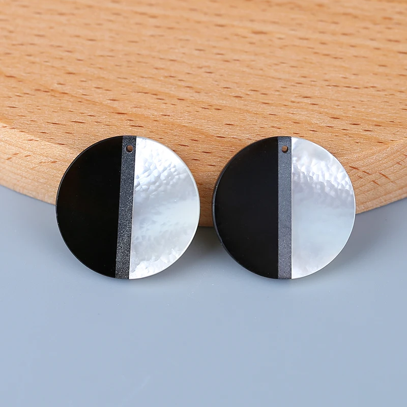 Semiprecious Natural Stone Shell,Hematite,Obsidian Intarsia Earring Bead Accessories For Women 22x2.5mm
