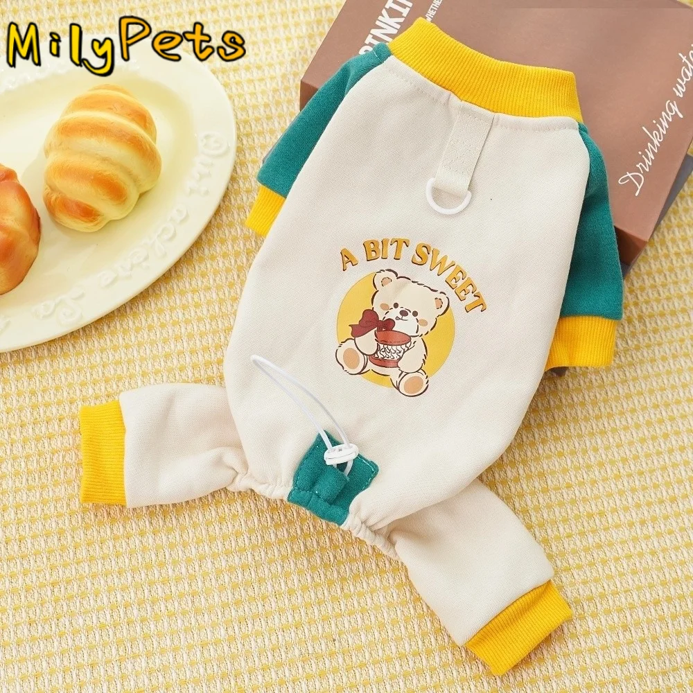 두꺼운 강아지 점프수트 컬러 블록 편안한 강아지 플리스 후디 조절 가능한 곰 ..