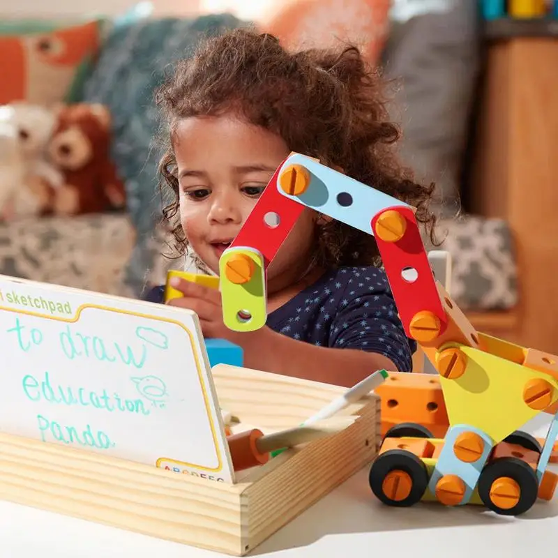 Kids Play Carpenter Set Wooden Bench Play Set Educational Pretend Construction Toy STEM Nut Disassembly Toys With Blocks
