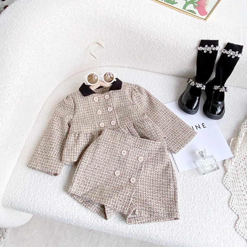 

Autumn New Girls' Small Fragrance Style Coat + Pant's Two-piece Set Girls' Suit Baby Girl Outfit Set Baby Girl Clothes