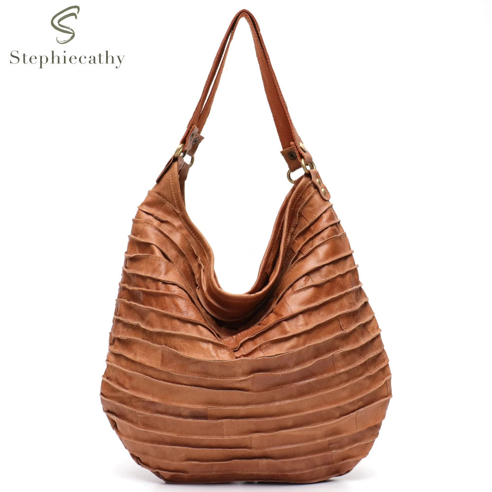 Brown Purse YALUXE Women's Genuine Leather Hobo Handbags Bucket