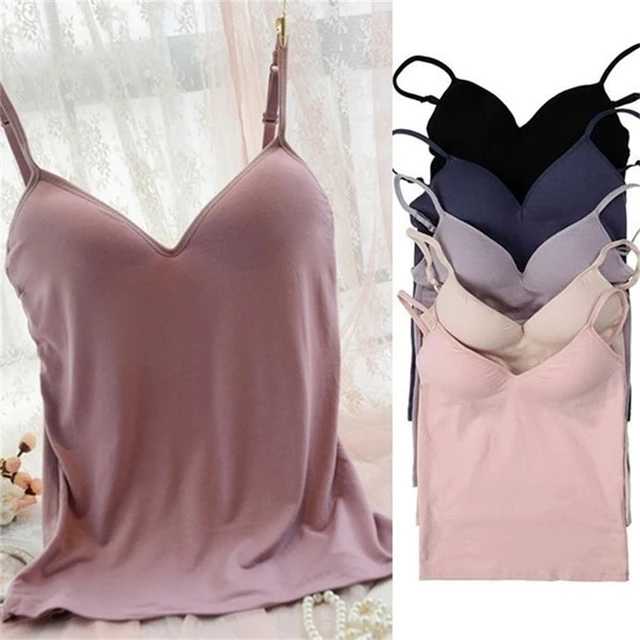 New Padded Bra Tank Top Women Modal Spaghetti Solid Cami Top Vest Female  Camisole With Built In Bra Fitness Clothing - Tanks & Camis - AliExpress