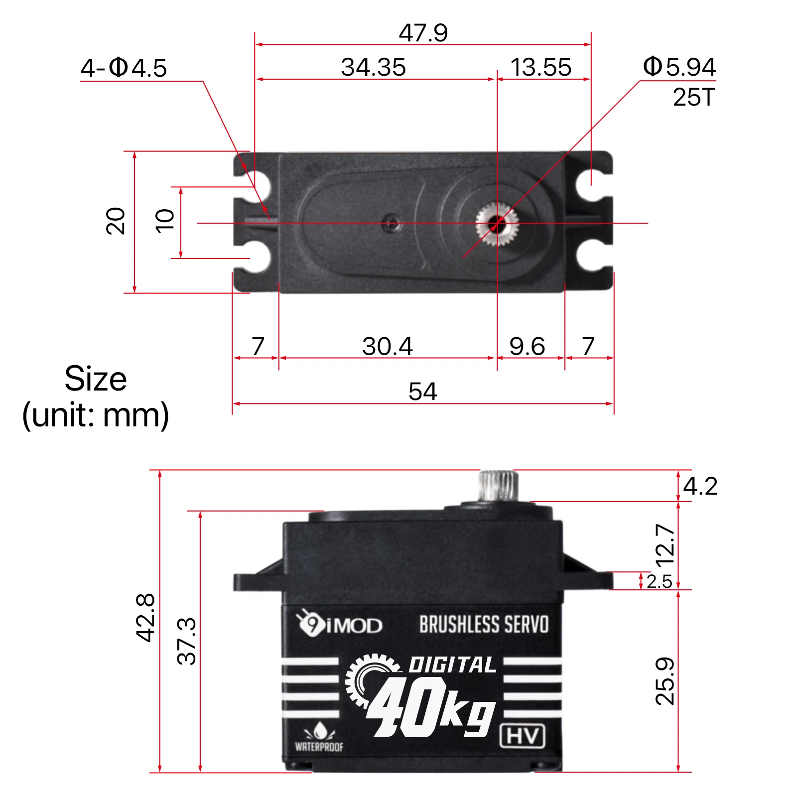 Brushless Servo 20KG-40KG Waterproof Metal Gear for 1/8 1/10 RC Crawler