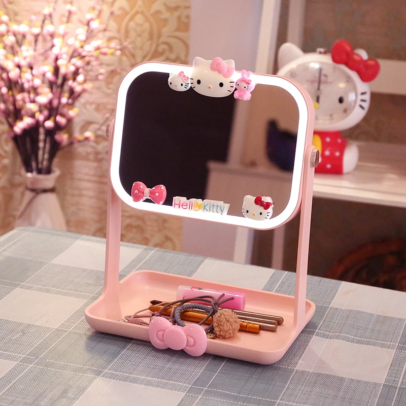 Cute Hello Kitty Led Light specchio per il trucco Desktop Cartoon specchio  per il trucco su un lato specchio cosmetico quadrato con luce di  riempimento portatile - AliExpress